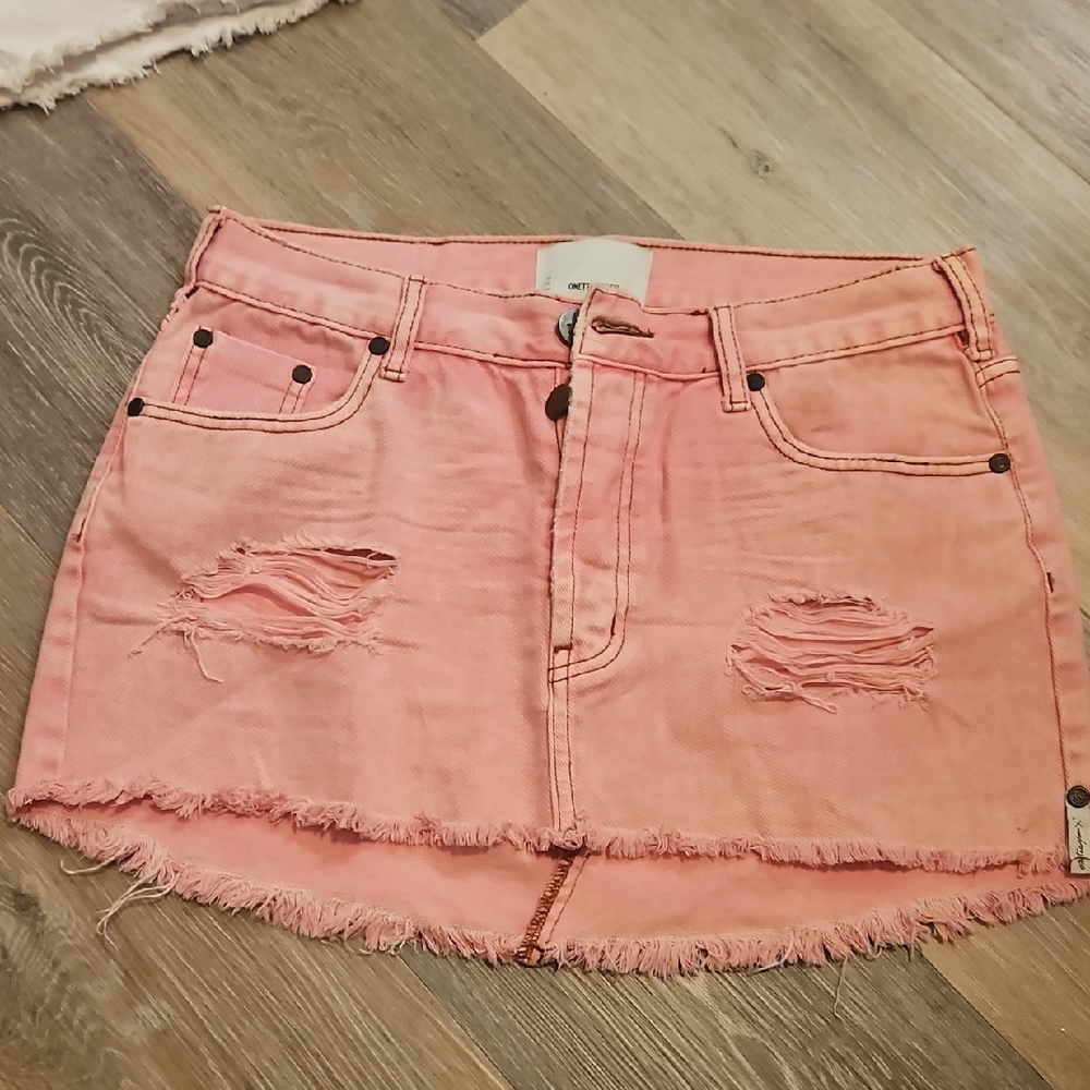 One Teaspoon Pink Ripped Mini Skirt